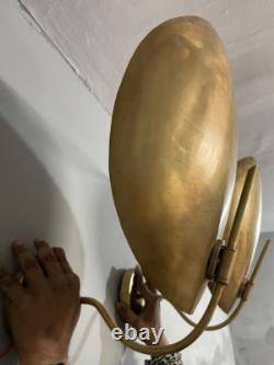 Pair of 2 Light Curved Shades Handmade Vintage Wall Mid Century Modern Raw Brass