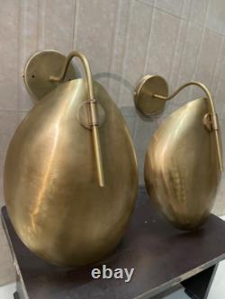 Pair of 2 Light Curved Shades Handmade Vintage Wall Mid Century Modern Raw Brass