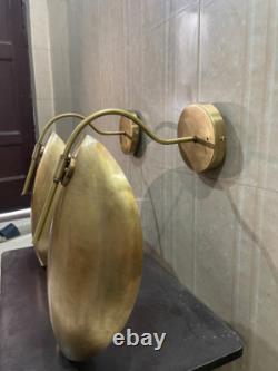 Pair of 2 Light Curved Shades Handmade Vintage Wall Mid Century Modern Raw Brass