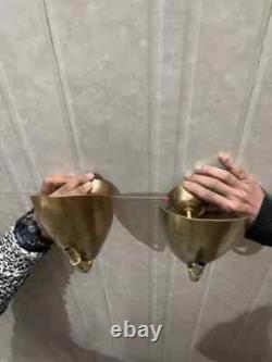 Pair of 2 Light Curved Shades Vintage Handmade Wall Mid Century Modern Raw Brass