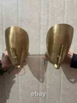 Pair of 2 Light Curved Shades Vintage Handmade Wall Mid Century Modern Raw Brass
