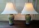 Pair Of 2 Vintage Chinese Famille Jaune Yellow Porcelain Vase Table Lamps Shades