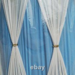 Pair of 2 Vintage Pinch Pleat Empire Lamp Shades Light Blue and White 15 Tall