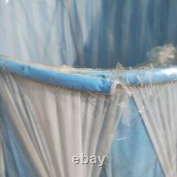 Pair of 2 Vintage Pinch Pleat Empire Lamp Shades Light Blue and White 15 Tall