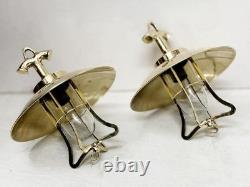 Pair of Brass Replica Ceiling Pendant Lamps Retro Hanging Lights with Shades Pair of Brass Replica Ceiling Pendant Lamps Retro Hanging Lights with Shades