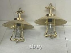 Pair of Brass Replica Ceiling Pendant Lamps Retro Hanging Lights with Shades