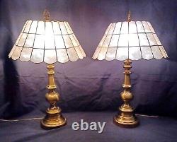 Pair of Lamps With Vintage Capiz Shell Lamp Shades
