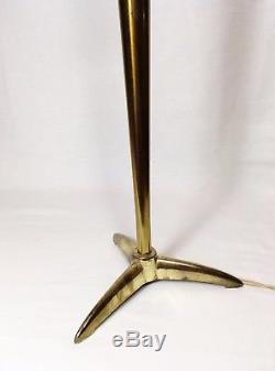Pair of Mid-Century Brass Table Lamps withWhip Stitch Shades 3-way switch VTG