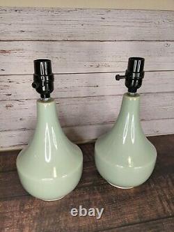 Pair of Mid Century Table Lamps Vintage Blue Green + Bulb BASES ONLY NO SHADES