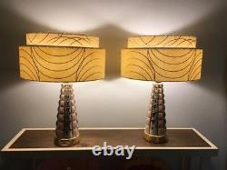 Pair of Mid Century Vintage Style 2 Tier Fiberglass Lamp Shades Atomic Ivory/SLV