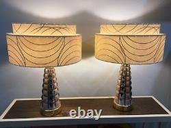 Pair of Mid Century Vintage Style 2 Tier Fiberglass Lamp Shades Atomic Ivory/SLV