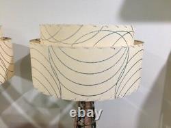 Pair of Mid Century Vintage Style 2 Tier Fiberglass Lamp Shades Atomic Ivory/SLV