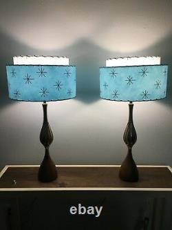 Pair of Mid Century Vintage Style 2 Tier Fiberglass Lamp Shades Atomic Lt. Blue