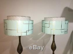 Pair of Mid Century Vintage Style 2 Tier Fiberglass Lamp Shades Atomic SF