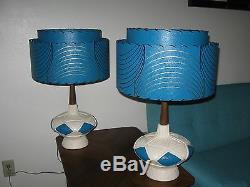 Pair of Mid Century Vintage Style 2 Tier Fiberglass Lamp Shades Atomic Teal 2