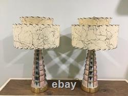 Pair of Mid Century Vintage Style 2 Tier Fiberglass Lamp Shades Starburst IBGS