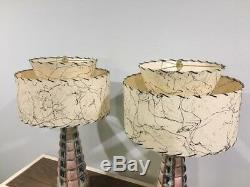 Pair of Mid Century Vintage Style 2 Tier Fiberglass Lamp Shades Starburst IBGS