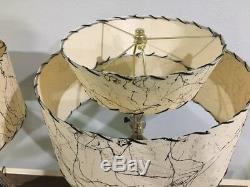 Pair of Mid Century Vintage Style 2 Tier Fiberglass Lamp Shades Starburst IBGS