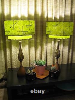 Pair of Mid Century Vintage Style 2 Tier Fiberglass Lamp Shades Starburst O2I