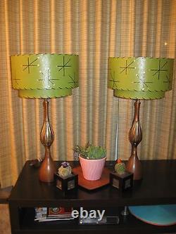 Pair of Mid Century Vintage Style 2 Tier Fiberglass Lamp Shades Starburst O2I