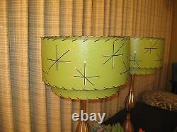 Pair of Mid Century Vintage Style 2 Tier Fiberglass Lamp Shades Starburst O2I