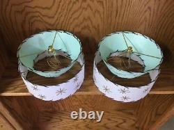 Pair of Mid Century Vintage Style 2 Tier Fiberglass Lamp Shades Starburst SFW