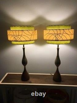 Pair of Mid Century Vintage Style 3 Tier Fiberglass Lamp Shades Olive Green
