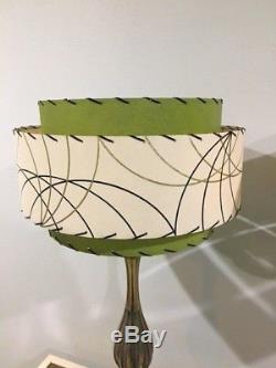 Pair of Mid Century Vintage Style 3 Tier Fiberglass Lamp Shades Olive Green