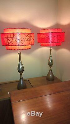 Pair of Mid Century Vintage Style 3 Tier Fiberglass Lamp Shades RED 2