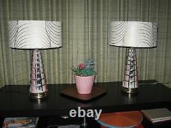 Pair of Mid Century Vintage Style Fiberglass Lamp Shades Modern Atomic Ivory