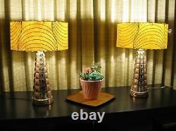 Pair of Mid Century Vintage Style Fiberglass Lamp Shades Modern Atomic Ivory