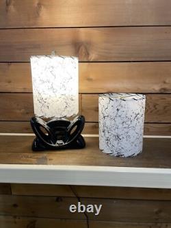 Pair of Mid Century Vintage Style Fiberglass Lamp Shades Modern White Black
