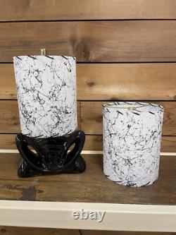 Pair of Mid Century Vintage Style Fiberglass Lamp Shades Modern White Black