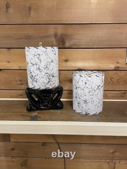 Pair of Mid Century Vintage Style Fiberglass Lamp Shades Modern White Black