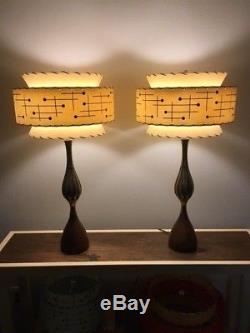 Pair of Mid Century Vintage Style Tapered 3 Tier Fiberglass Lamp Shades Iv/Blk
