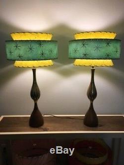 Pair of Mid Century Vintage Style Tapered 3 Tier Fiberglass Lamp Shades Modern