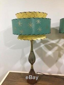 Pair of Mid Century Vintage Style Tapered 3 Tier Fiberglass Lamp Shades Modern