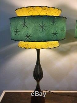 Pair of Mid Century Vintage Style Tapered 3 Tier Fiberglass Lamp Shades Modern