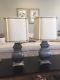Pair Of Pewter Marbro Lamps Chinoiserie Vintage Mcm Hollywood Regency With Shades