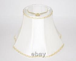 Pair of Small Silk Lamp Shades White with Gold Embroidered Trim Vintage Set