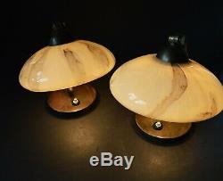 Pair of VTG Czech ART DECO BAUHAUS 1930's Marbled Glass Shades Lamps