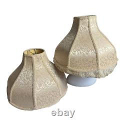 Pair of VTG Victorian Style Bell Shaped Lamp Shade Floral Scroll w Fringe 15 W