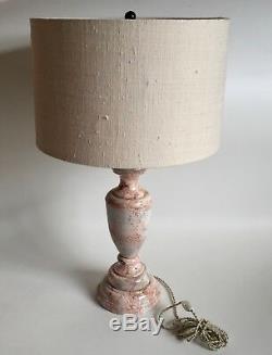 Pair of Vintage Cream Pink Marble Lamps with Shades Kelly Wearstler Elle Decor