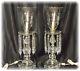 Pair Of Vintage Crystal Hurricane Table Lamps With Etched Shades And Body