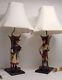 Pair Of Vintage Figural Lamps Male & Female Polychrome Painted With Shades 27