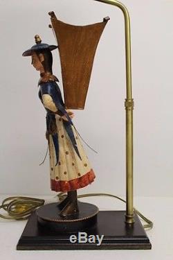 Pair of Vintage Figural Lamps Male & Female Polychrome Painted with Shades 27