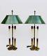 Pair Of Vintage French Bouilotte Brass Stiffel 3 Way Table Lamps With Metal Shades