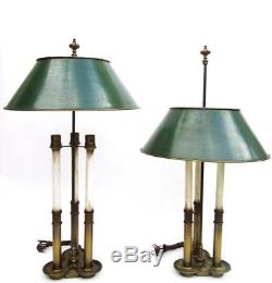 Pair of Vintage French Bouilotte Brass Stiffel 3 Way Table Lamps with Metal Shades
