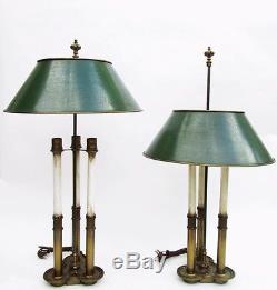 Pair of Vintage French Bouilotte Brass Stiffel 3 Way Table Lamps with Metal Shades