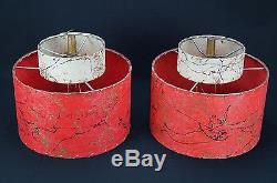 Pair of Vintage MCM 2-Tier Fiberglass Lamp Shades Retro Style Atomic Red & Tan
